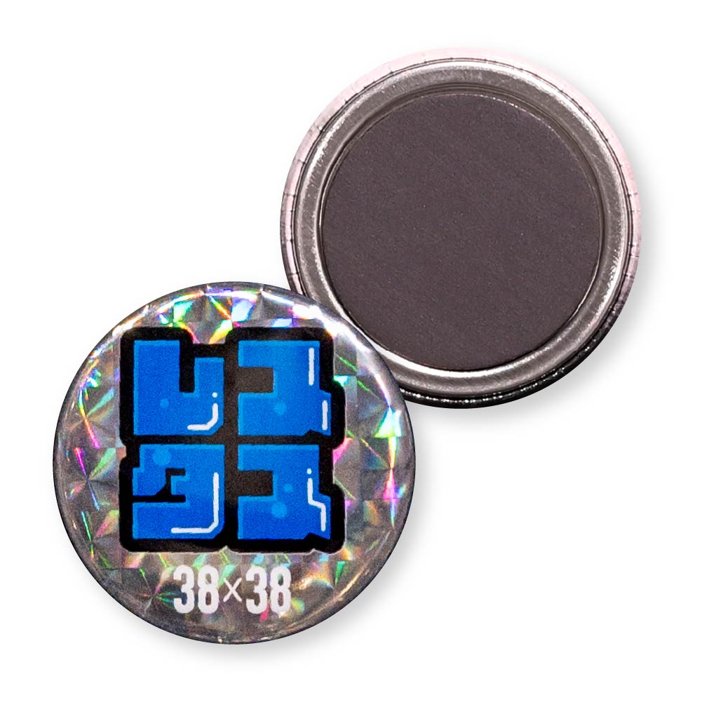 缶マグネット 円形(ホログラム スクエアモザイク) 38x38mm マグネットシート