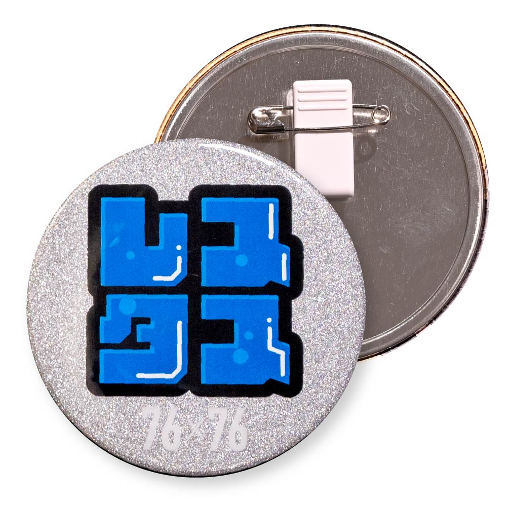 缶バッジ 円形(グリッター シルバー) 76x76mm 安全ピン付きクリップ(光沢)