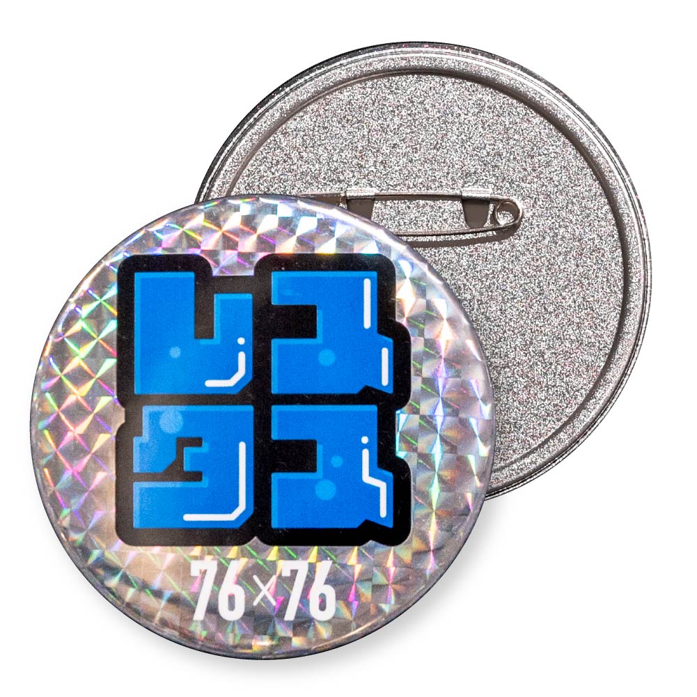 缶バッジ 円形(ホログラム スクエアモザイク) 76x76mm 安全ピン(梨地)