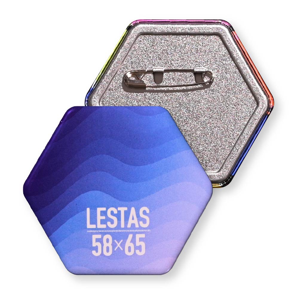 缶バッジ 六角形(クリア) 58x65mm 安全ピン(梨地)