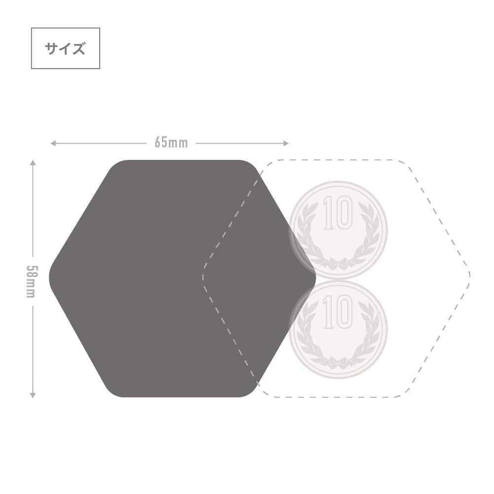 缶バッジ 六角形(クリア) 58x65mm 安全ピン(梨地)
